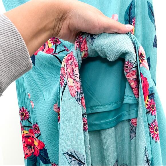 Express Floral Tropical Faux Wrap High Low Skirt XS Blue Pink - Picture 5 of 10